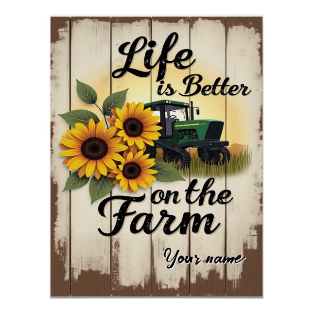 Personalised Tractor and Sunflower Art Poster (Front)