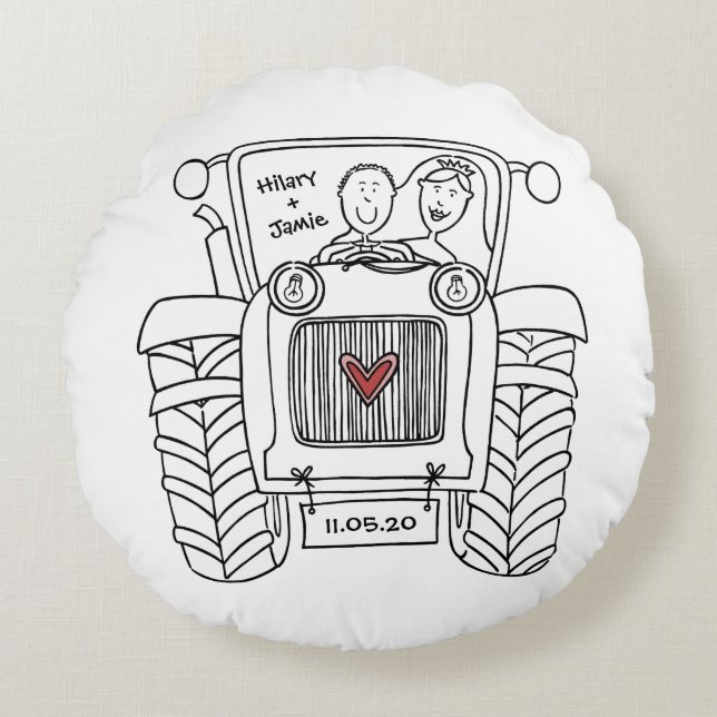 Personalised Tractor Country Farm Wedding Cushion (Front)