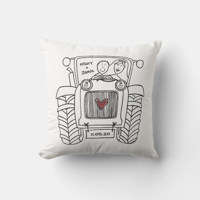 Personalised Tractor Country Farm Wedding Cushion (Front)