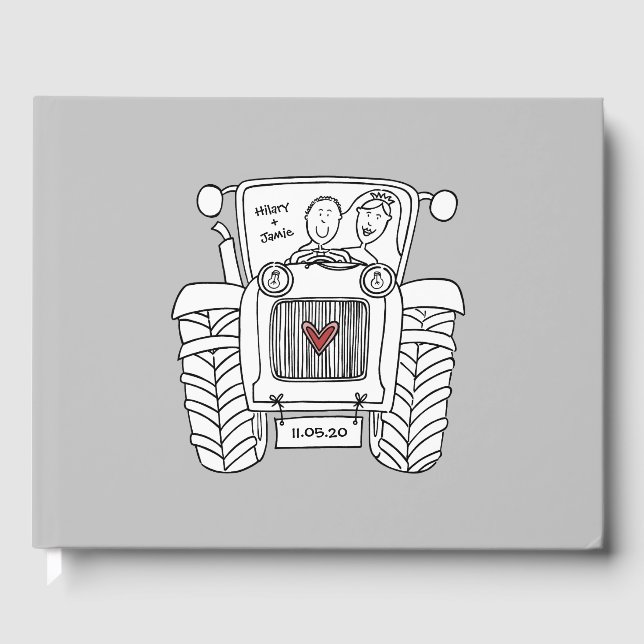 Personalised Tractor Country Farm Wedding Guest Book (Front)
