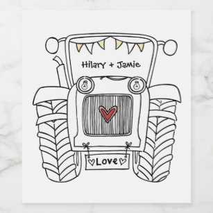 Personalised Tractor Country Wedding Bottle Label