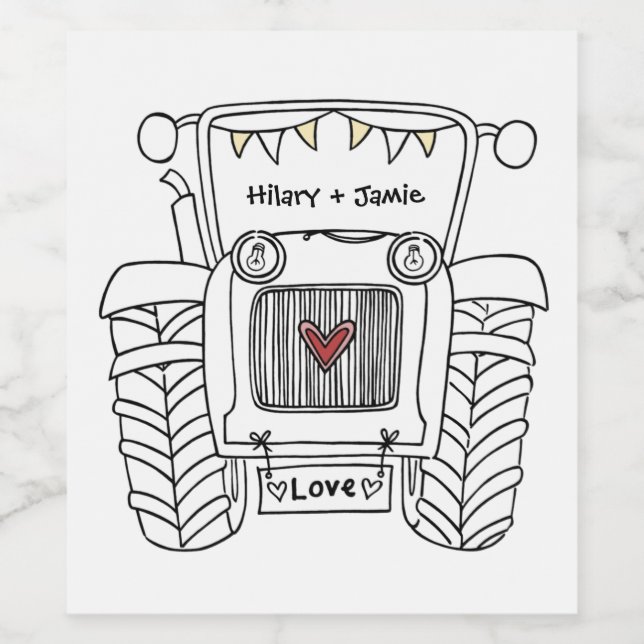 Personalised Tractor Country Wedding Bottle Label (Single Label)
