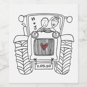 Personalised Tractor Country Wedding Bottle Label