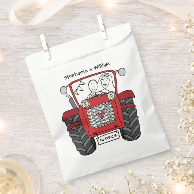 Personalised Tractor Country Wedding Favour Bag (Clipped)