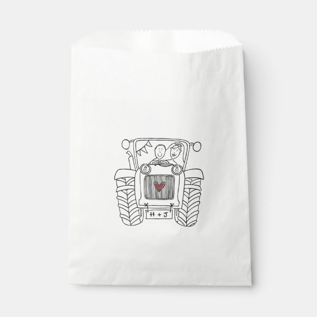 Personalised Tractor Country Wedding Favour Bag (Front)