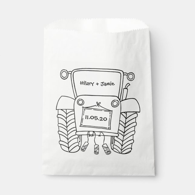 Personalised Tractor Country Wedding Favour Bag (Front)