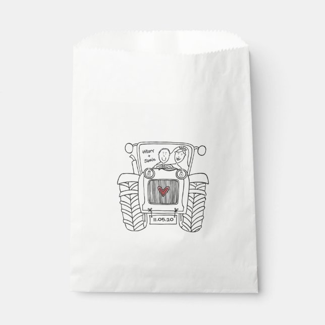 Personalised Tractor Country Wedding Favour Bag (Front)