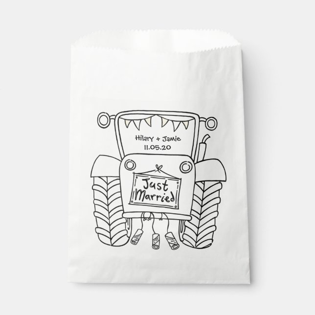 Personalised Tractor Country Wedding Favour Bag (Front)