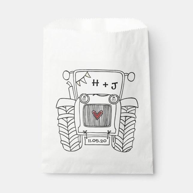 Personalised Tractor Country Wedding Favour Bag (Front)