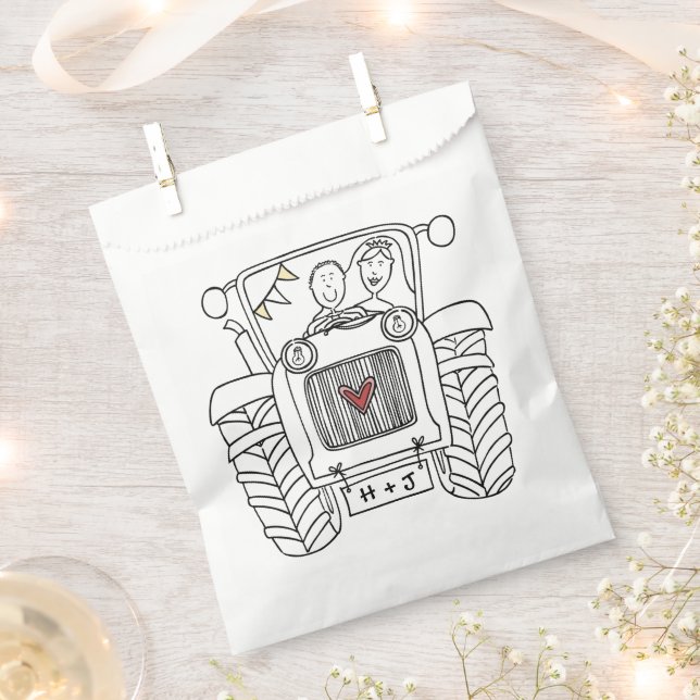 Personalised Tractor Country Wedding Favour Bag (Clipped)