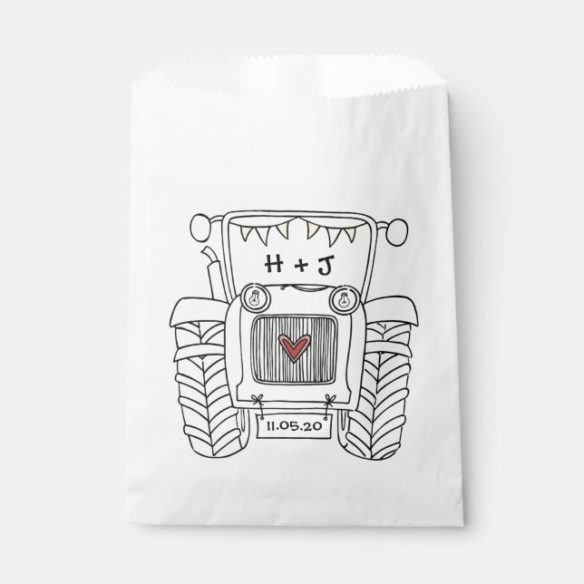 Personalised Tractor Country Wedding Favour Bag (Front)