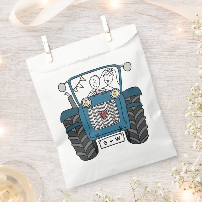 Personalised Tractor Country Wedding Favour Bag (Clipped)