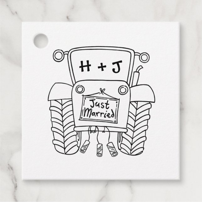 Personalised Tractor Country Wedding Favour Tag (Front)