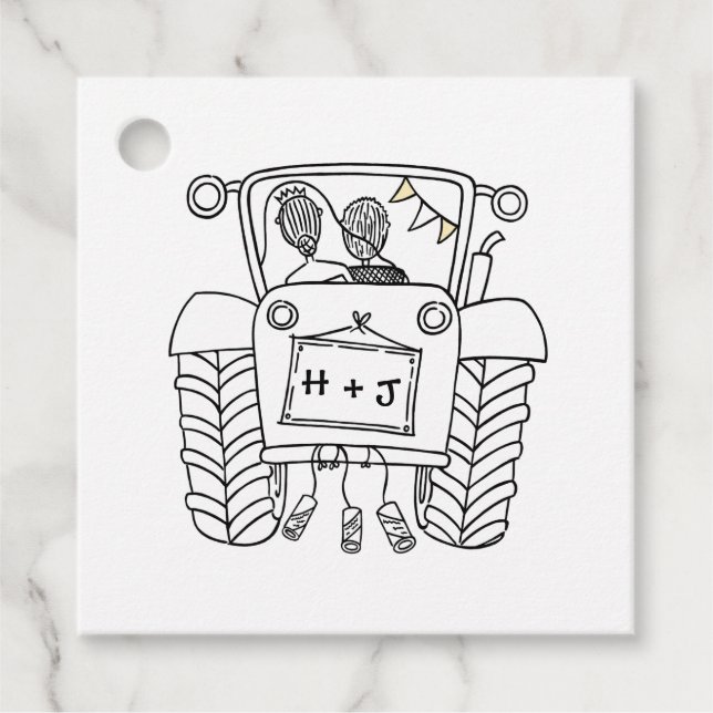 Personalised Tractor Country Wedding Favour Tag (Front)