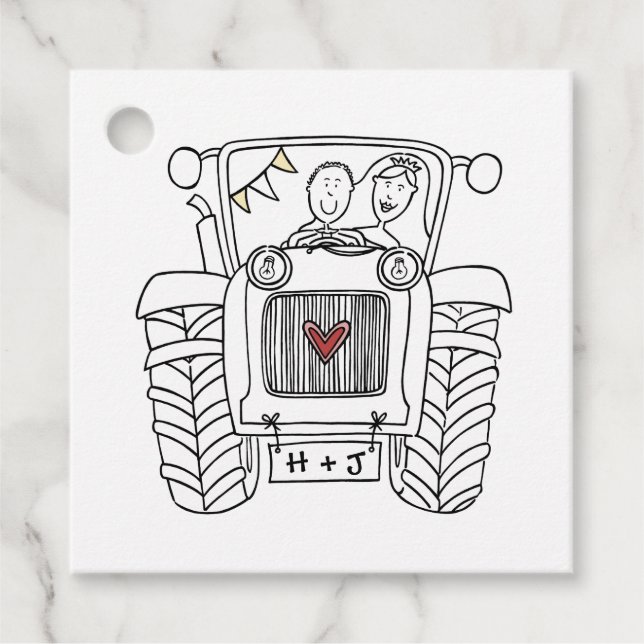 Personalised Tractor Country Wedding Favour Tag (Front)