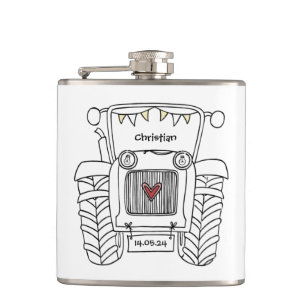 Personalised Tractor Country Wedding Gift Hip Flask