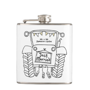 Personalised Tractor Country Wedding Gift Hip Flask