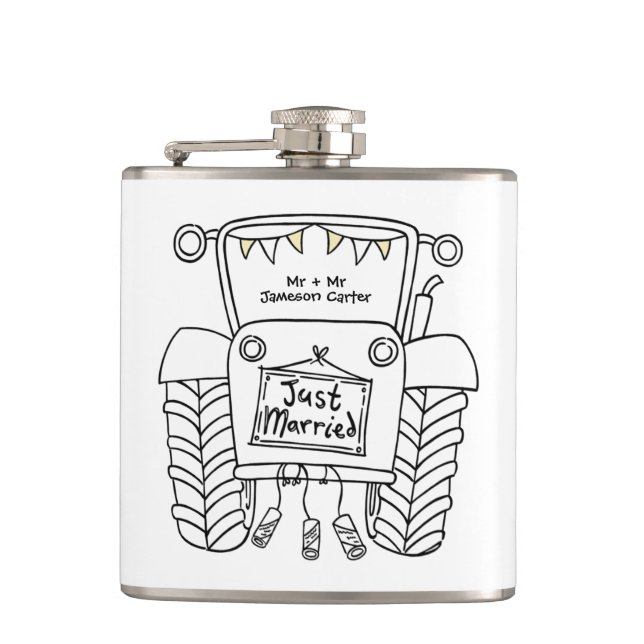 Personalised Tractor Country Wedding Gift Hip Flask (Front)