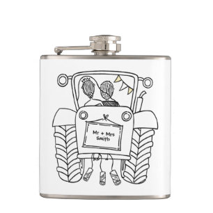 Personalised Tractor Country Wedding Gift Hip Flask