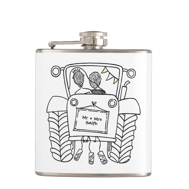 Personalised Tractor Country Wedding Gift Hip Flask (Front)