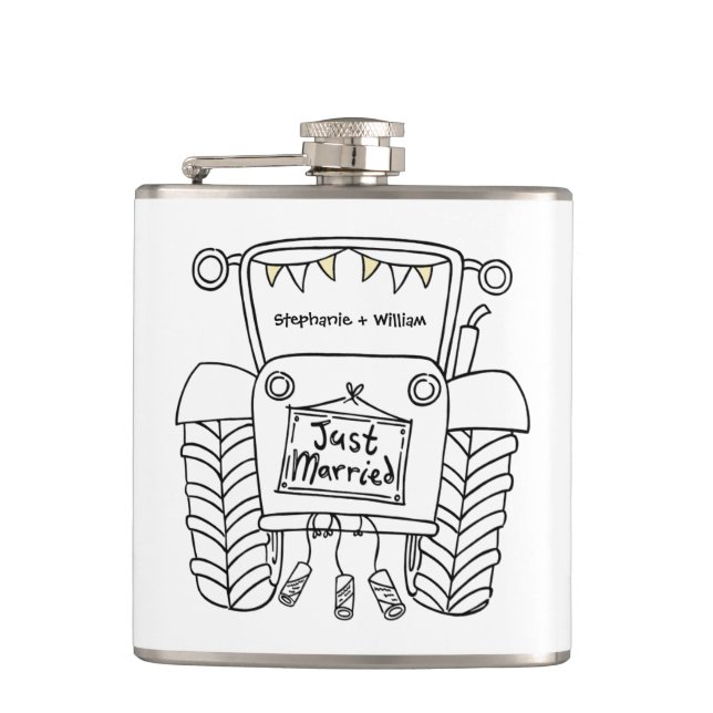 Personalised Tractor Country Wedding Gift Hip Flask (Front)