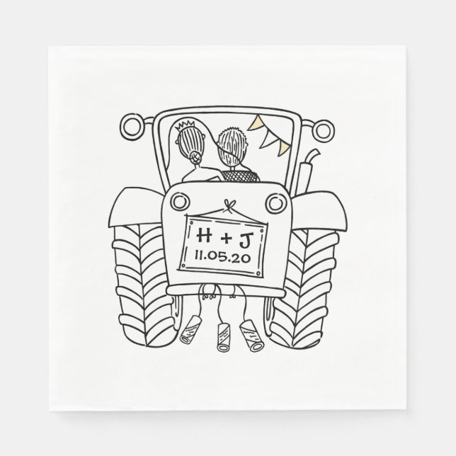 Personalised Tractor Country Wedding Paper Napkin (Front)