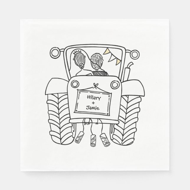 Personalised Tractor Country Wedding Paper Napkin (Front)