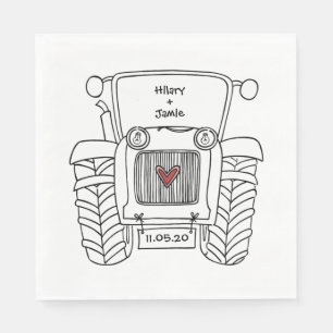 Personalised Tractor Country Wedding Paper Napkin