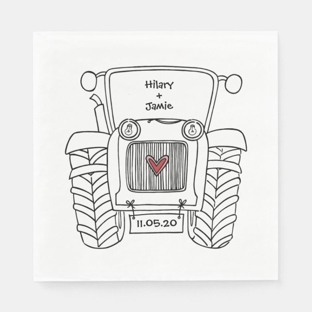 Personalised Tractor Country Wedding Paper Napkin (Front)