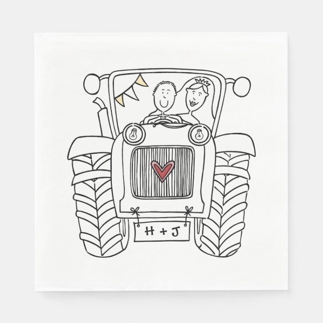 Personalised Tractor Country Wedding Paper Napkin (Front)