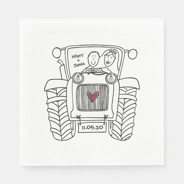 Personalised Tractor Country Wedding Paper Napkin (Front)