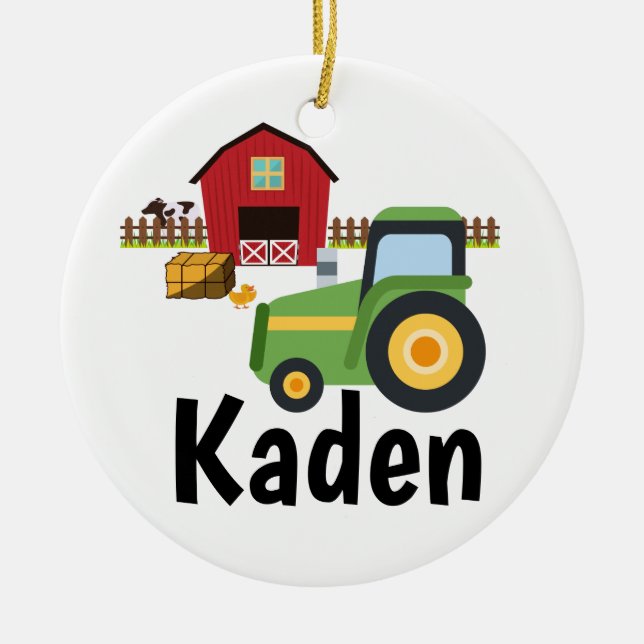 Personalised Tractor Farm Kids Ceramic Tree Decoration (Front)