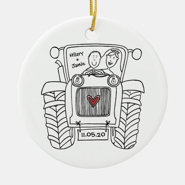 Personalised Tractor Wedding Ceramic Decoration (Front)