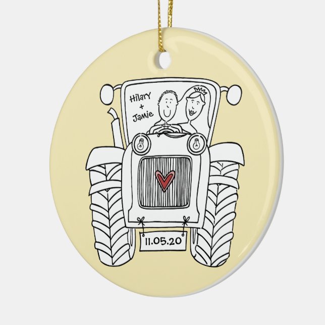 Personalised Tractor Wedding Christmas Decoration (Left)