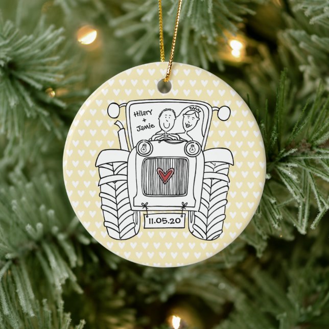 Personalised Tractor Wedding Christmas Decoration (Tree)