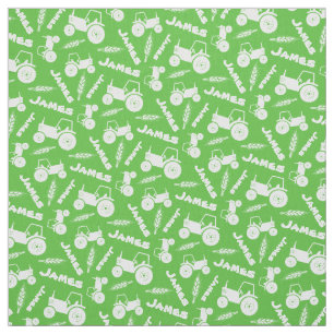 Personalised tractor wheat farm name green pattern fabric