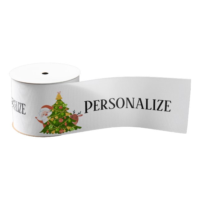 Personalised Traditional Happy Christmas Holiday Grosgrain Ribbon (Spool)