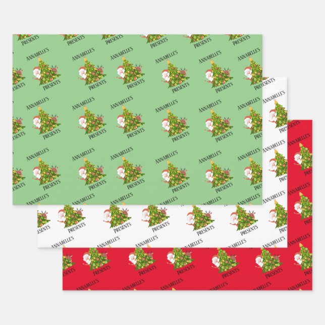 Personalised Traditional Happy Christmas Holiday Wrapping Paper Sheet (Set)