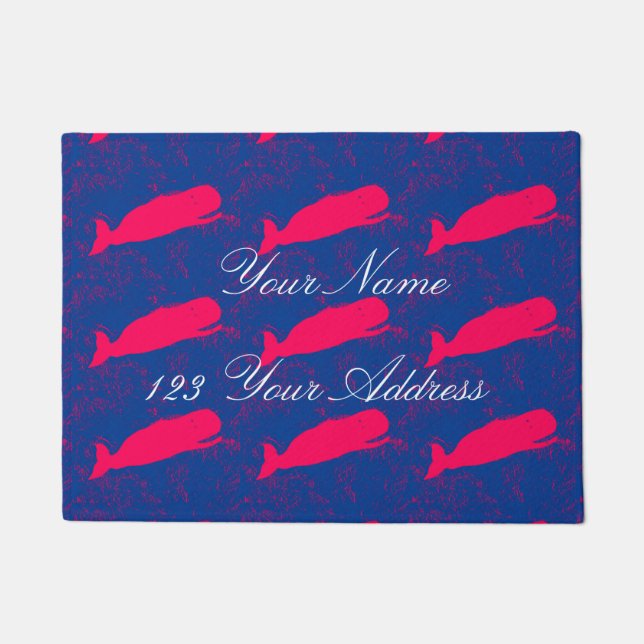 personalised  traditional red whales design doormat (Front)