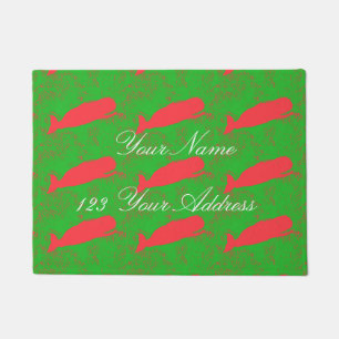 personalised  traditional red whales design doormat
