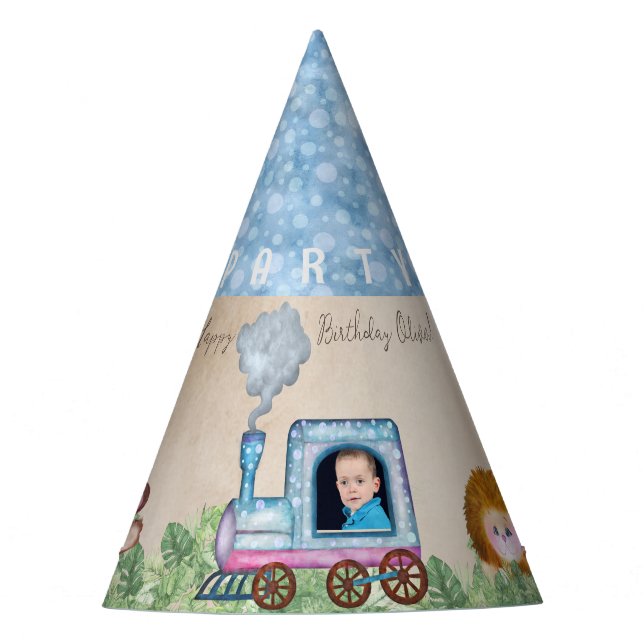 Personalised train engine Party Hat (Front)