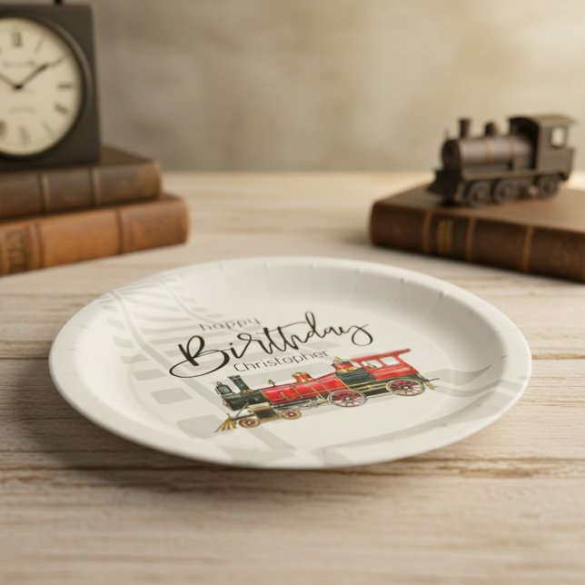 Personalised Train Happy Birthday Paper Plates (Personalized Train Happy Birthday Paper Plates)
