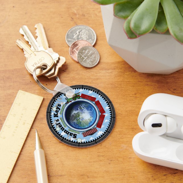 Personalised Trains Across Earth Key Ring (Desk)