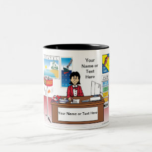 Personalised Travel Agent - Female Cartoon Two-Tone Coffee Mug