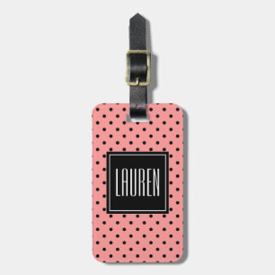 Personalised travel luggage tag coral polka dots