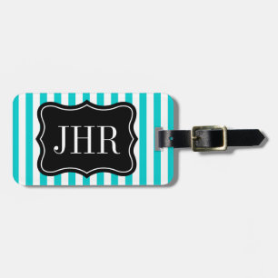 Personalised travel luggage tag turquoise stripe