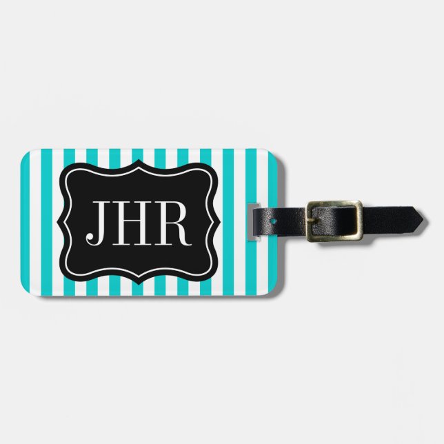 Personalised travel luggage tag | turquoise stripe (Front Horizontal)