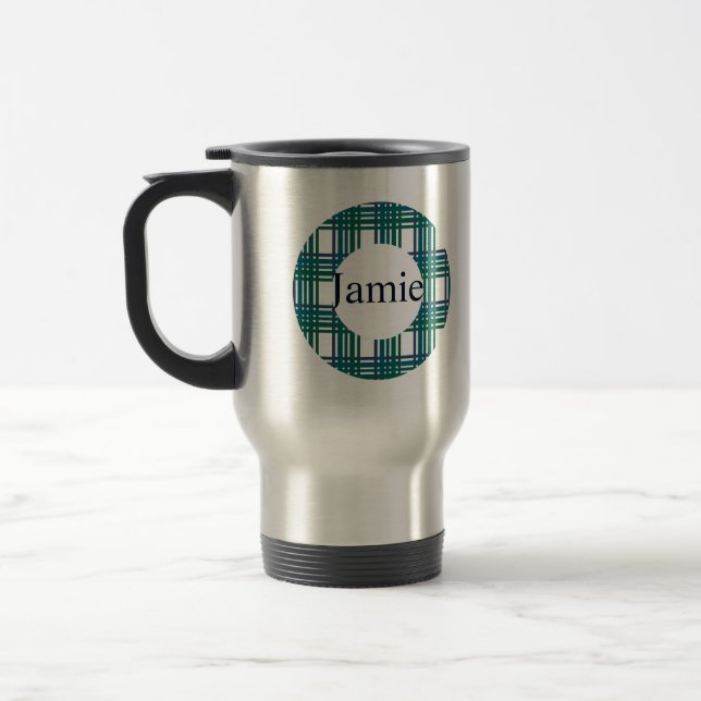 Personalised Travel Mug With Plaids Pattern (Left)