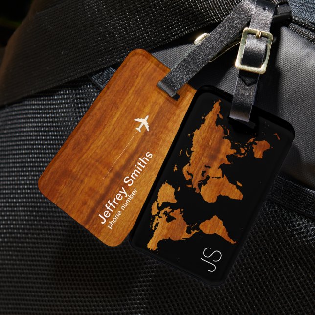 Personalised Traveller Wood World Map Luggage Tag (Creator Uploaded)