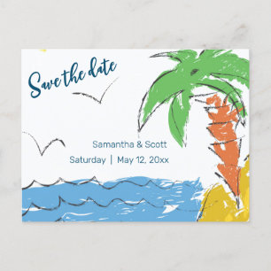 Personalised Treasure beach with palm tree Announcement Postcard